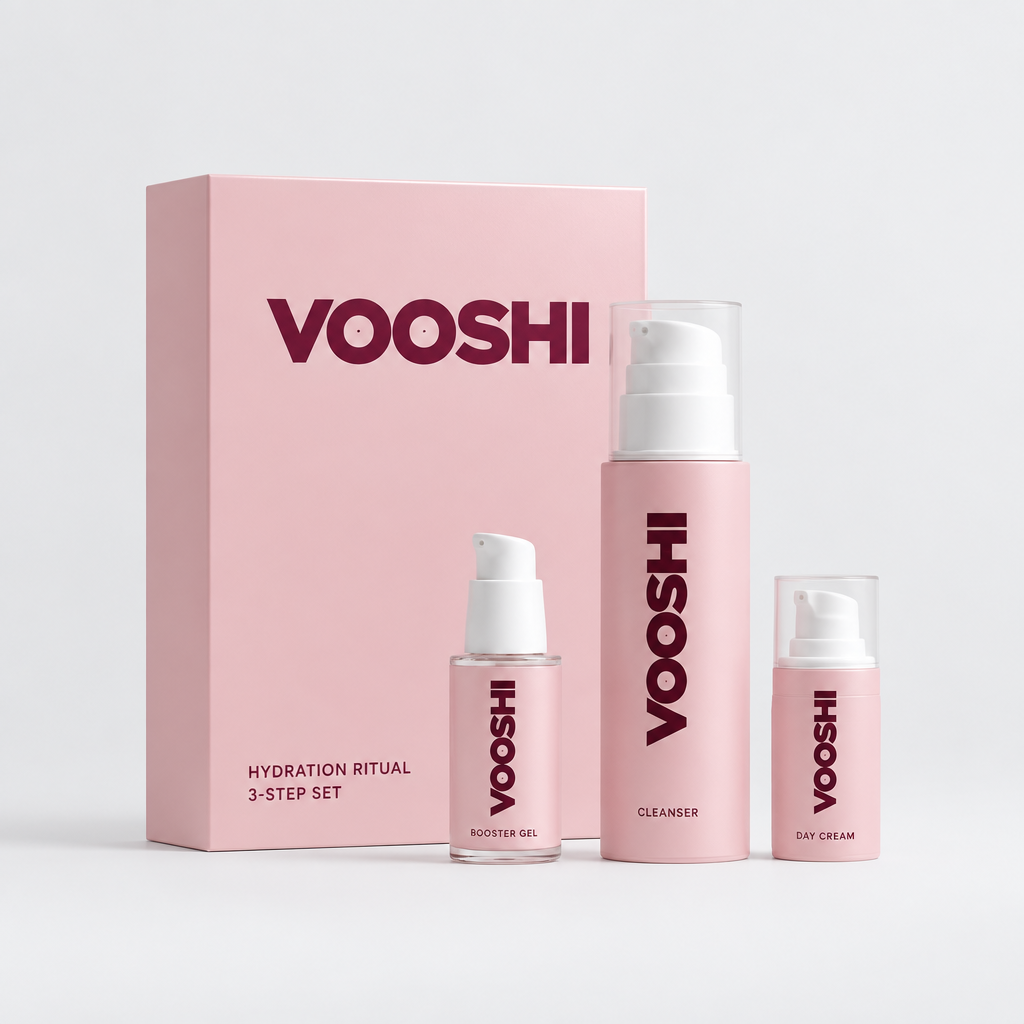 VOOSHI Hydration Ritual Set, blush gift box with three bottles
