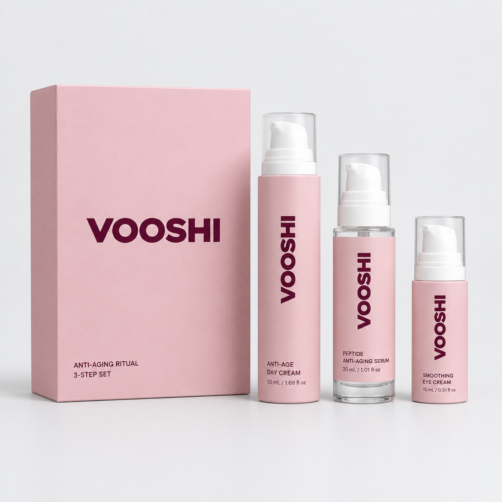 VOOSHI Anti-Aging Ritual Set, blush gift box with three bottles