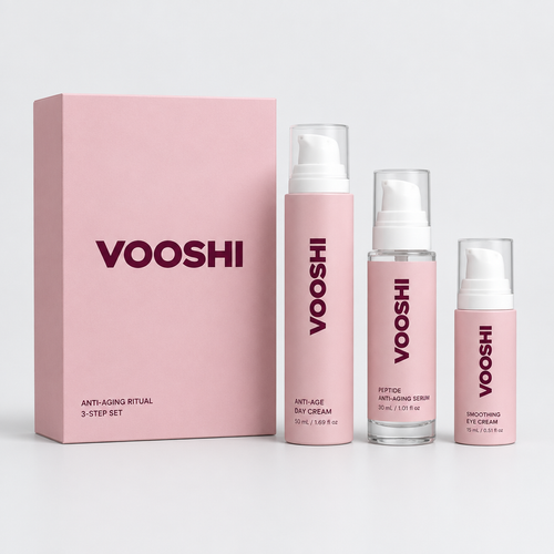 VOOSHI Anti-Aging Ritual Set, blush gift box with three bottles