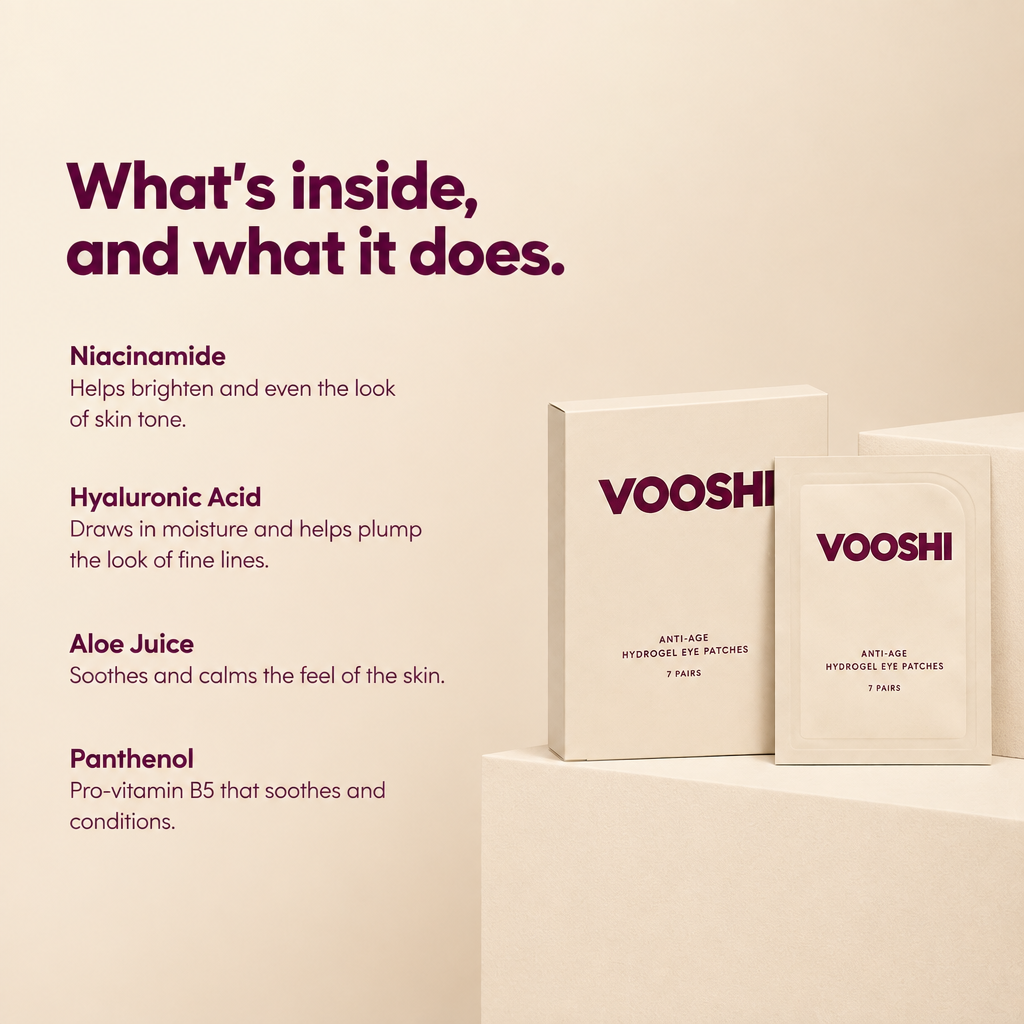 Key ingredients and what they do - VOOSHI Anti-Age Hydrogel Eye Patches
