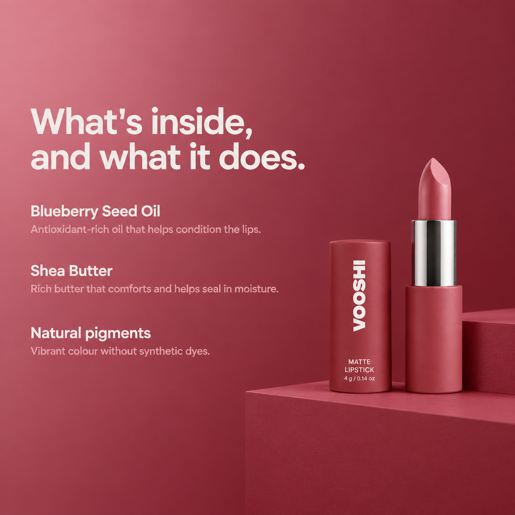 Key ingredients and what they do - VOOSHI Matte Lipstick