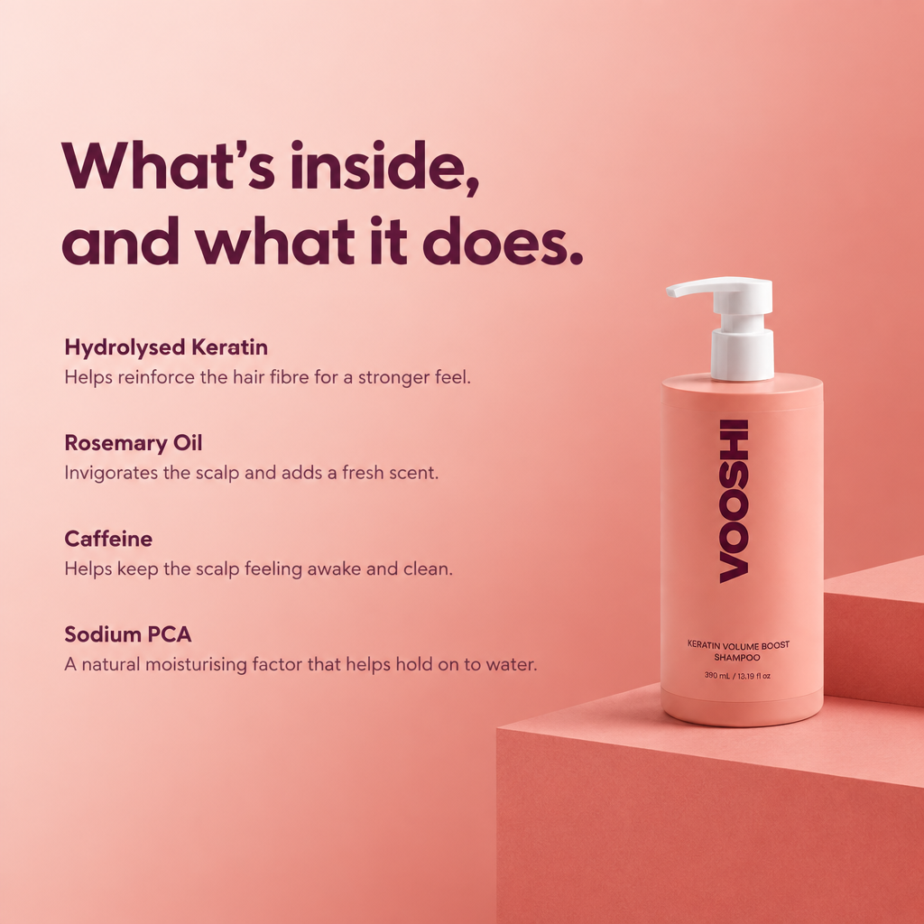 Key ingredients and what they do - VOOSHI Keratin Volume Boost Shampoo