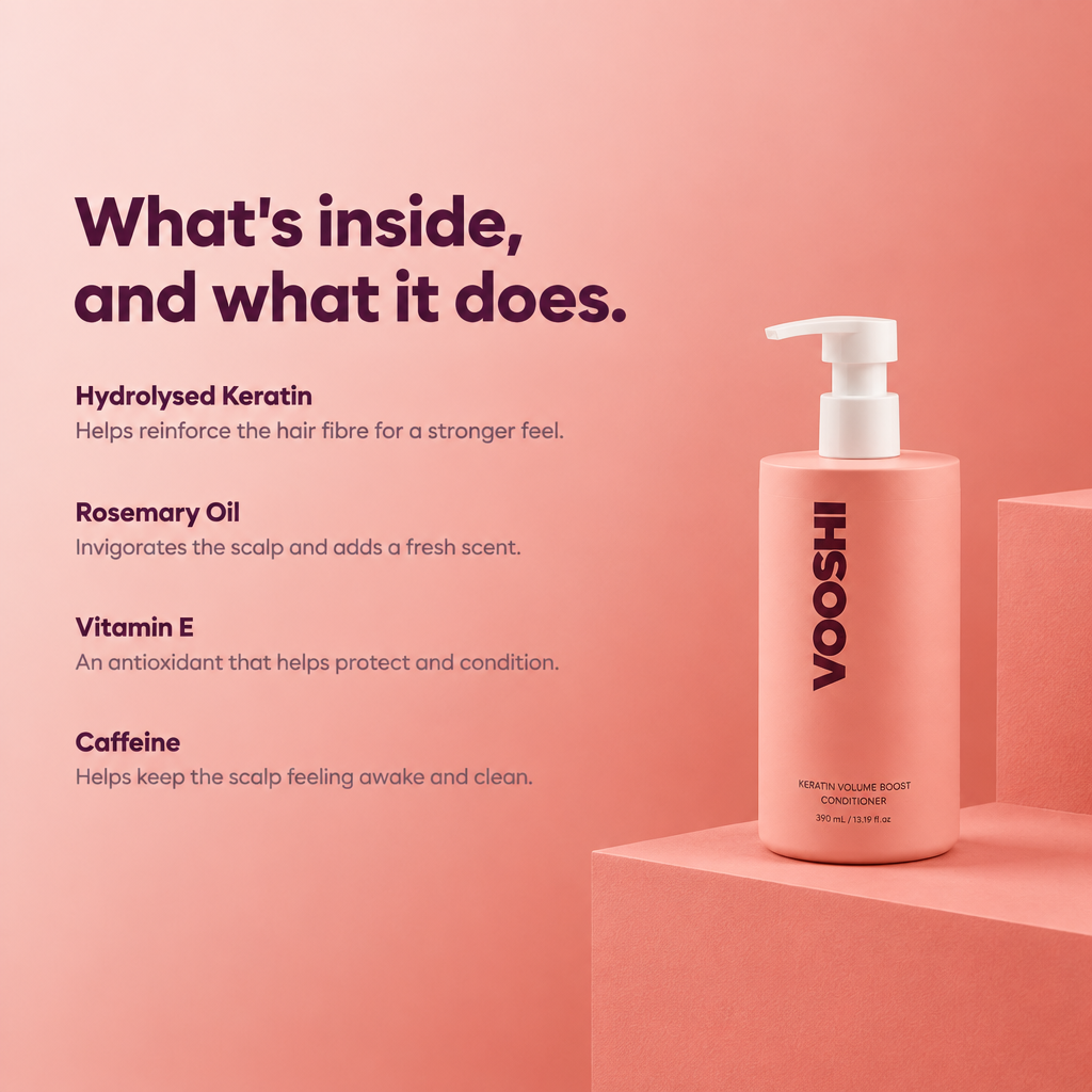 Key ingredients and what they do - VOOSHI Keratin Volume Boost Conditioner