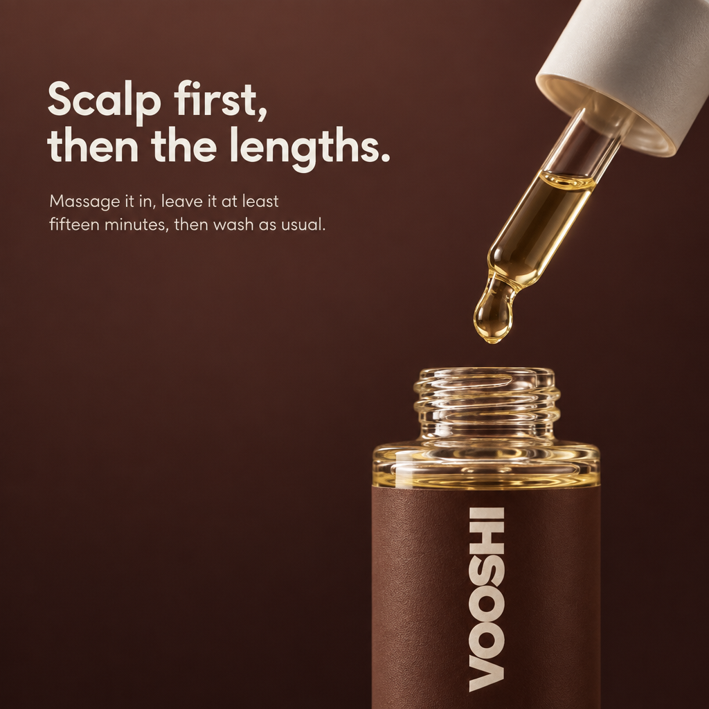 Scalp first, then the lengths - how to use VOOSHI Rosemary Hair and Scalp Oil