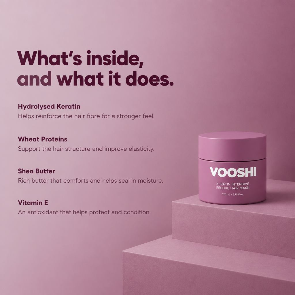Key ingredients and what they do - VOOSHI Keratin Intensive Rescue Hair Mask