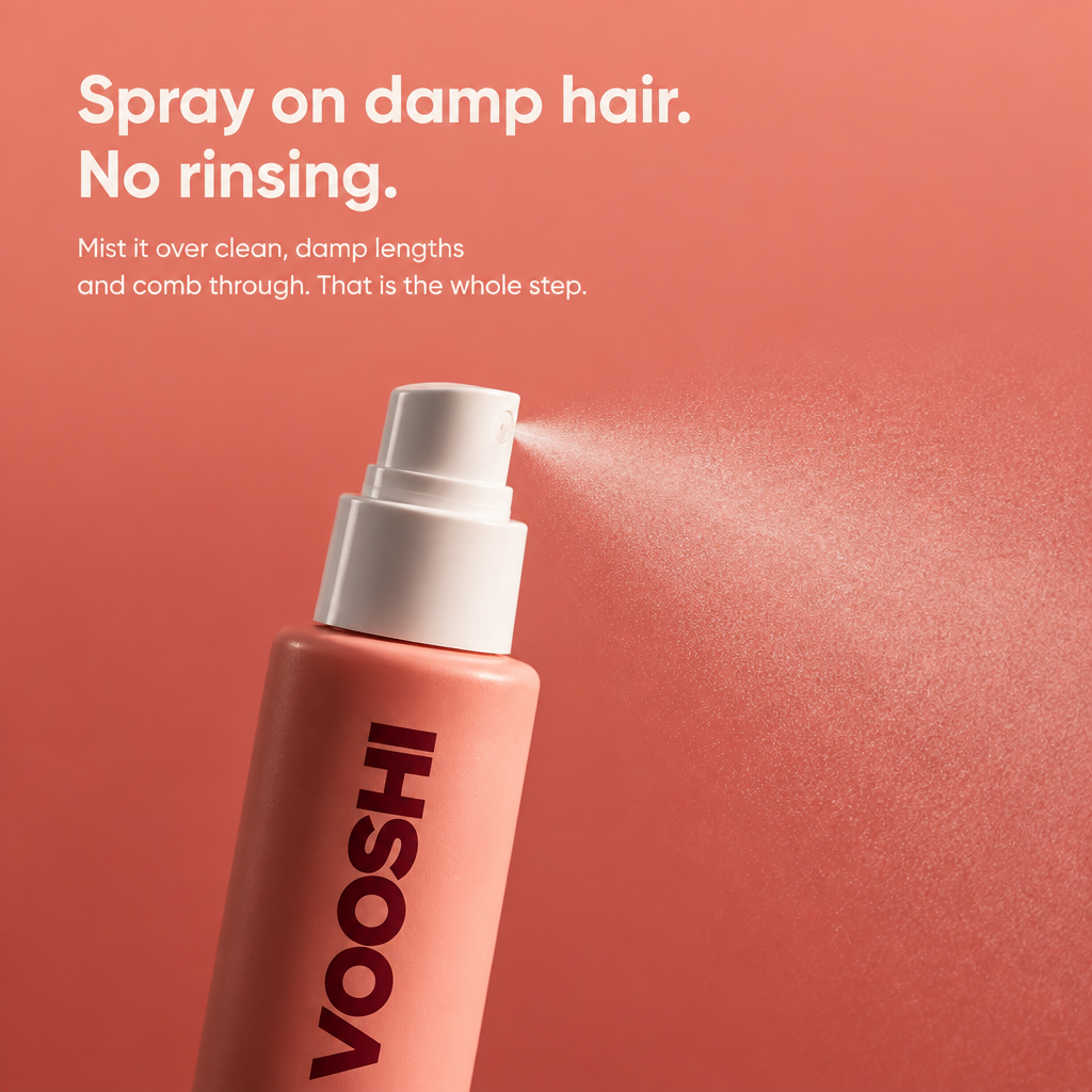 Spray on damp hair, no rinsing - how to use VOOSHI Keratin Shine Leave-In Hair Mist