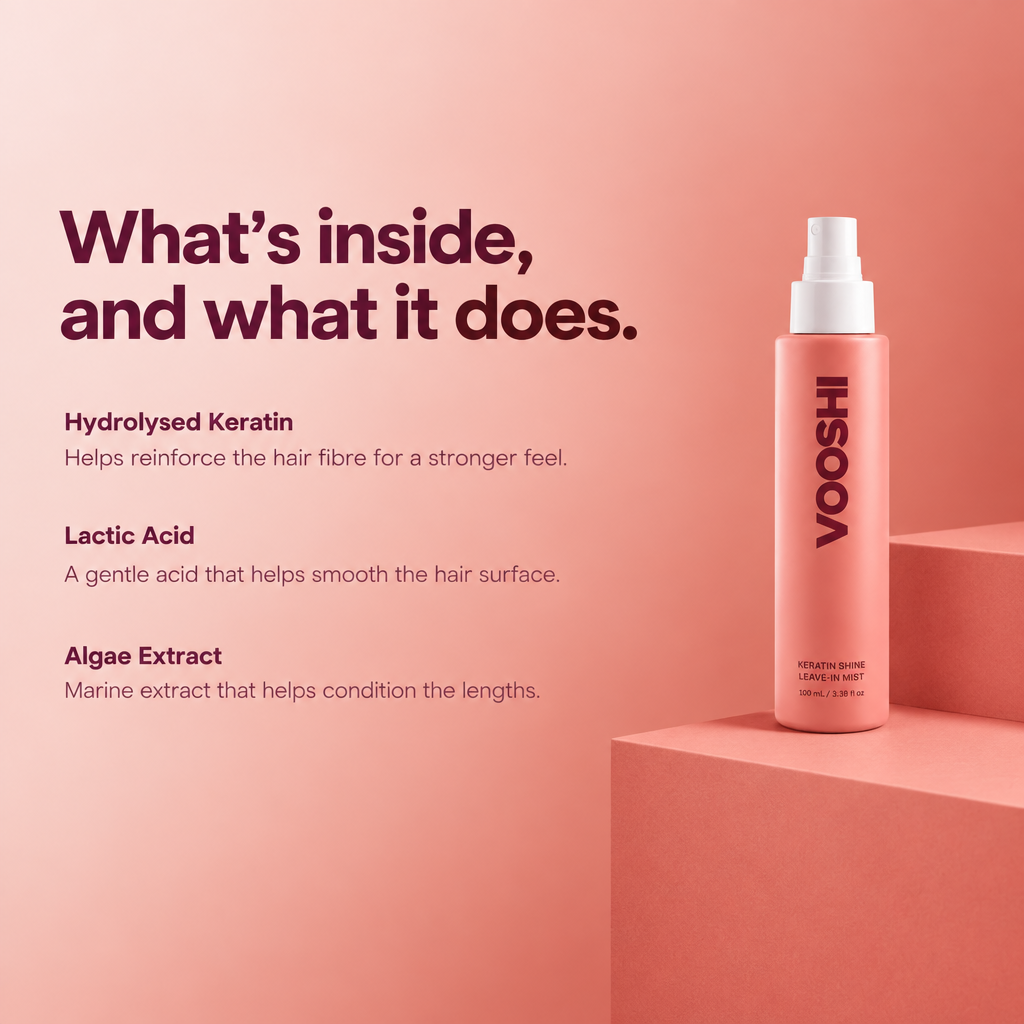 Key ingredients and what they do - VOOSHI Keratin Shine Leave-In Hair Mist