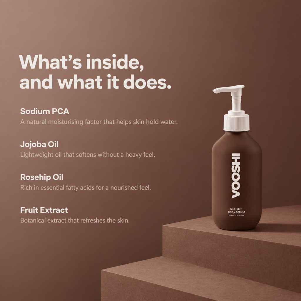 Key ingredients and what they do - VOOSHI Silk Skin Body Serum