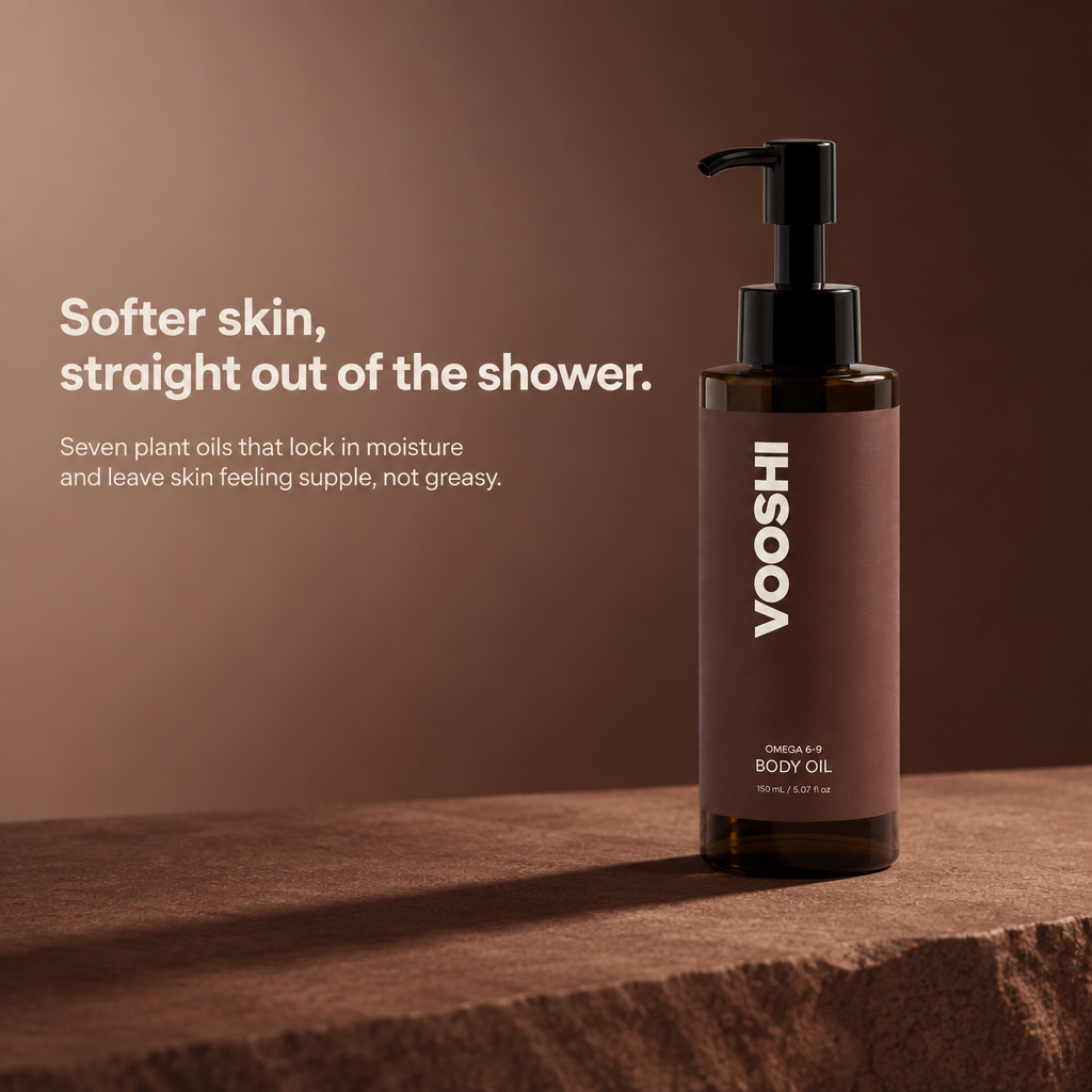 Softer skin, straight out of the shower - VOOSHI Omega 6-9 Glowing Skin Body Oil