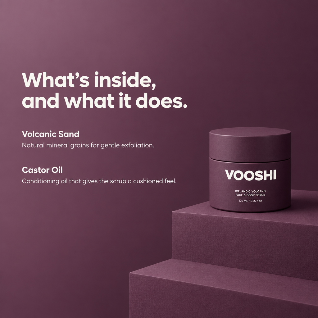 Key ingredients and what they do - VOOSHI Icelandic Volcano Face and Body Scrub