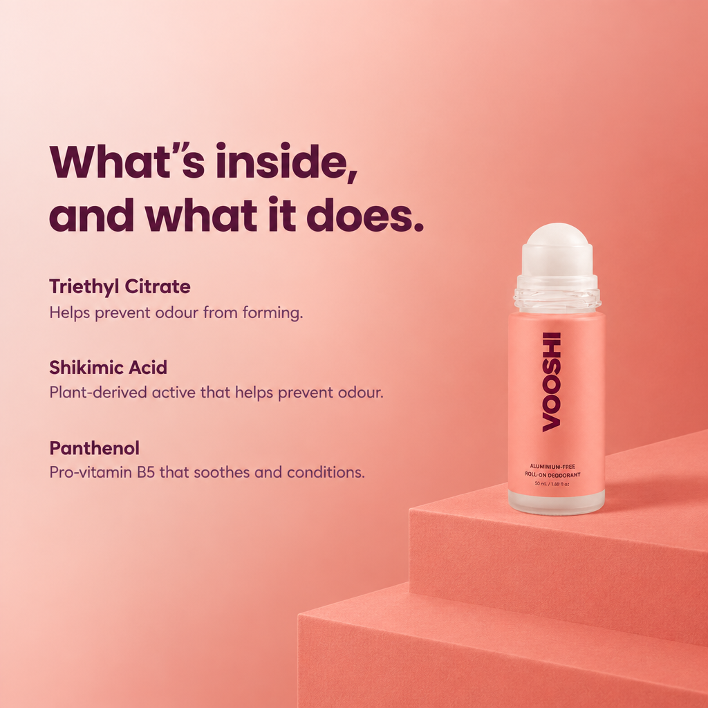Key ingredients and what they do - VOOSHI Aluminium-Free Roll-On Deodorant