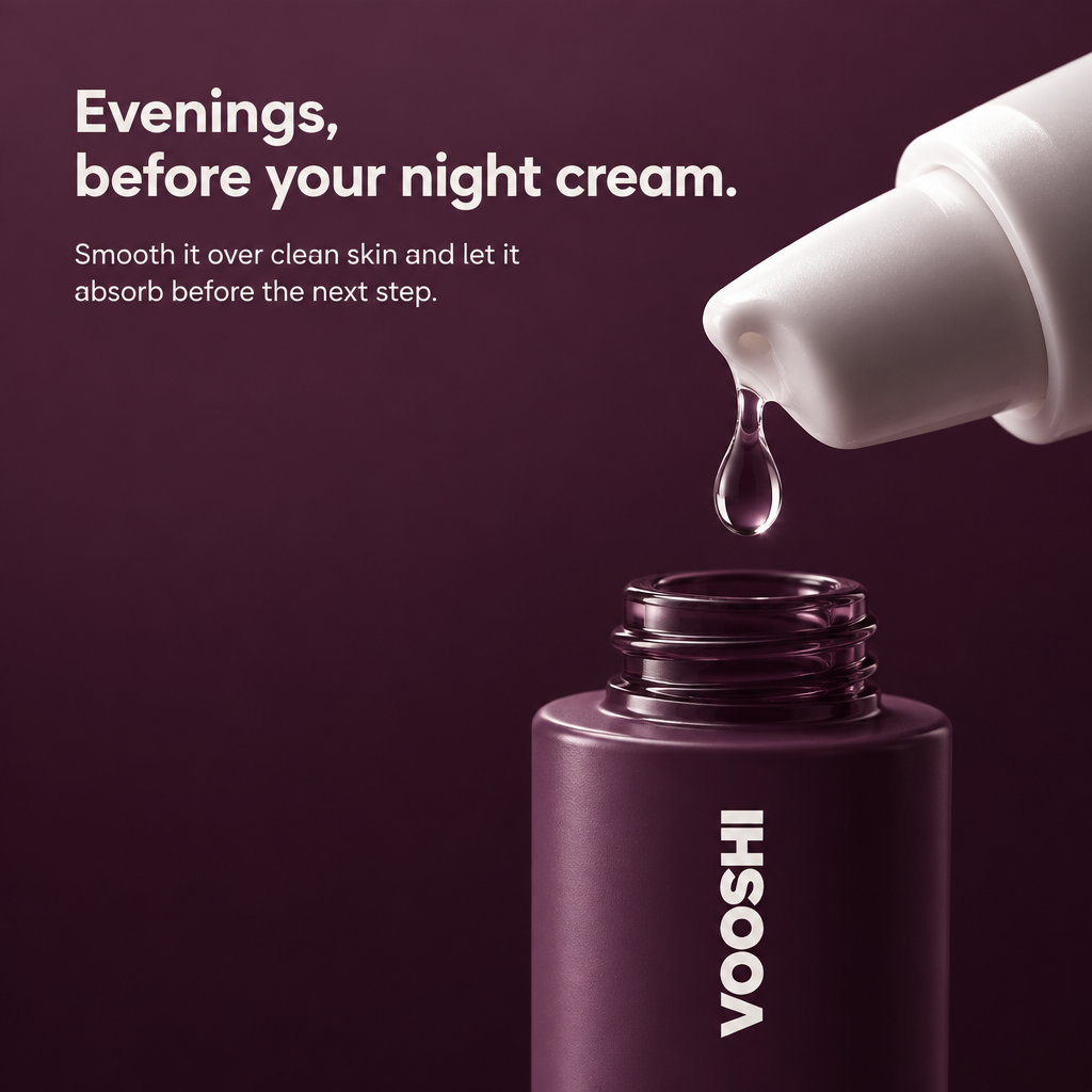 Evenings, before your night cream - how to use VOOSHI Collagen Boost Serum