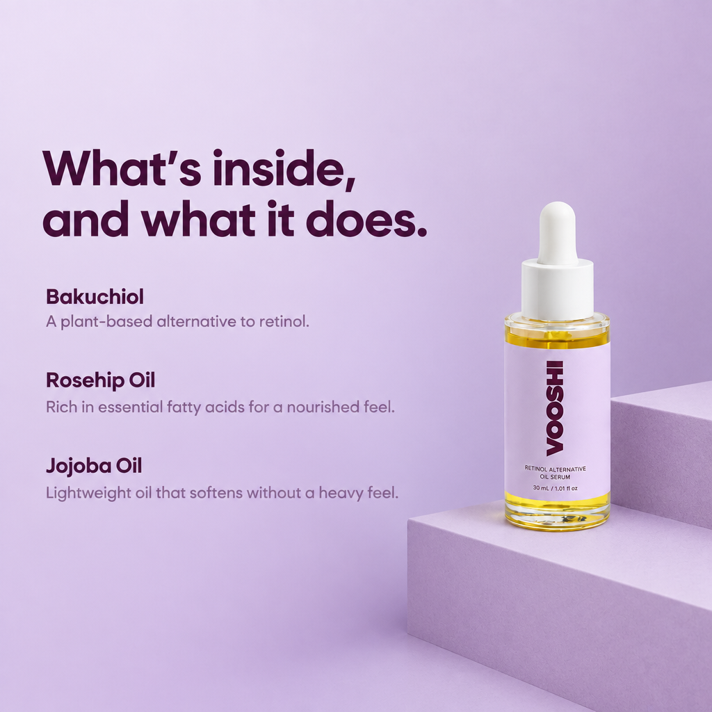 Key ingredients and what they do - VOOSHI Natural Retinol Alternative Oil Serum