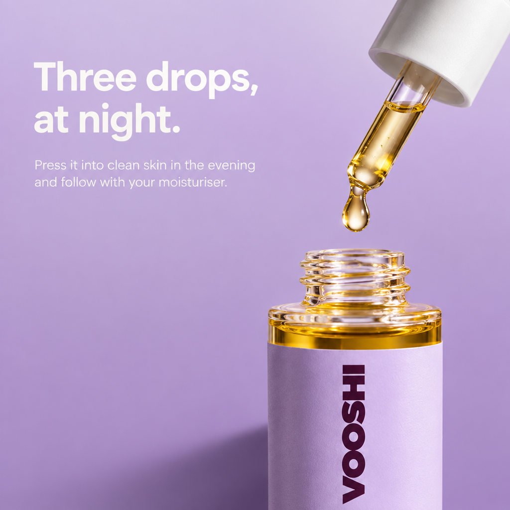 Three drops, at night - how to use VOOSHI Natural Retinol Alternative Oil Serum