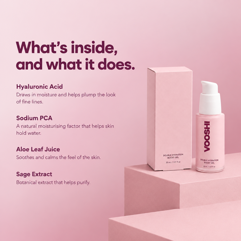 Key ingredients and what they do - VOOSHI Double Hydration Boost Gel