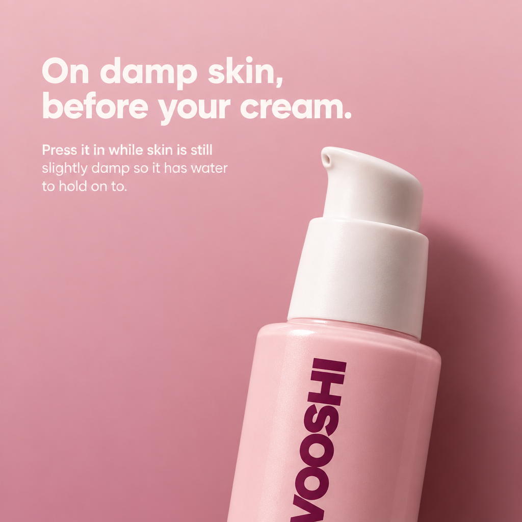 On damp skin, before your cream - how to use VOOSHI Double Hydration Boost Gel