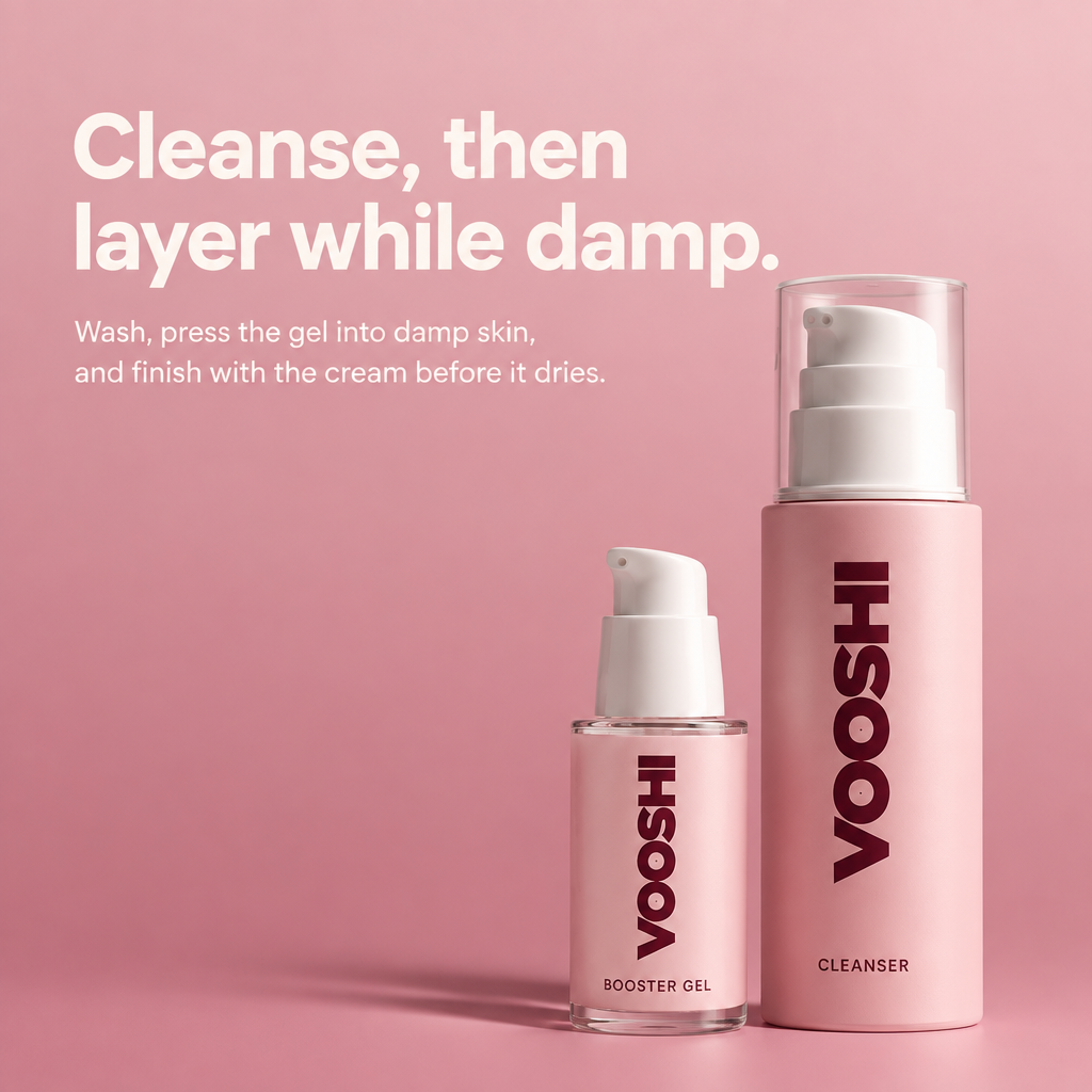 Cleanse, then layer while damp - how to use VOOSHI Hydration Ritual Set