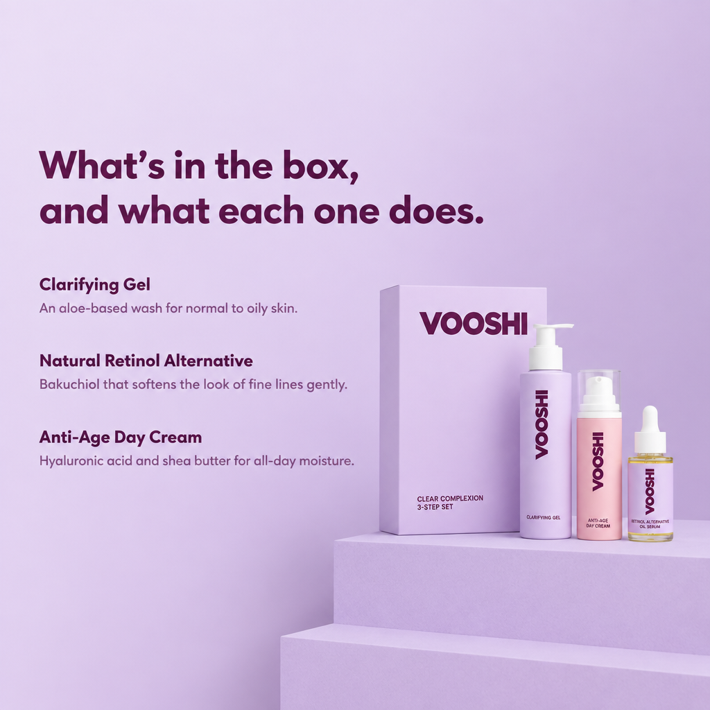 What is in the box and what each one does - VOOSHI Clear Complexion Set