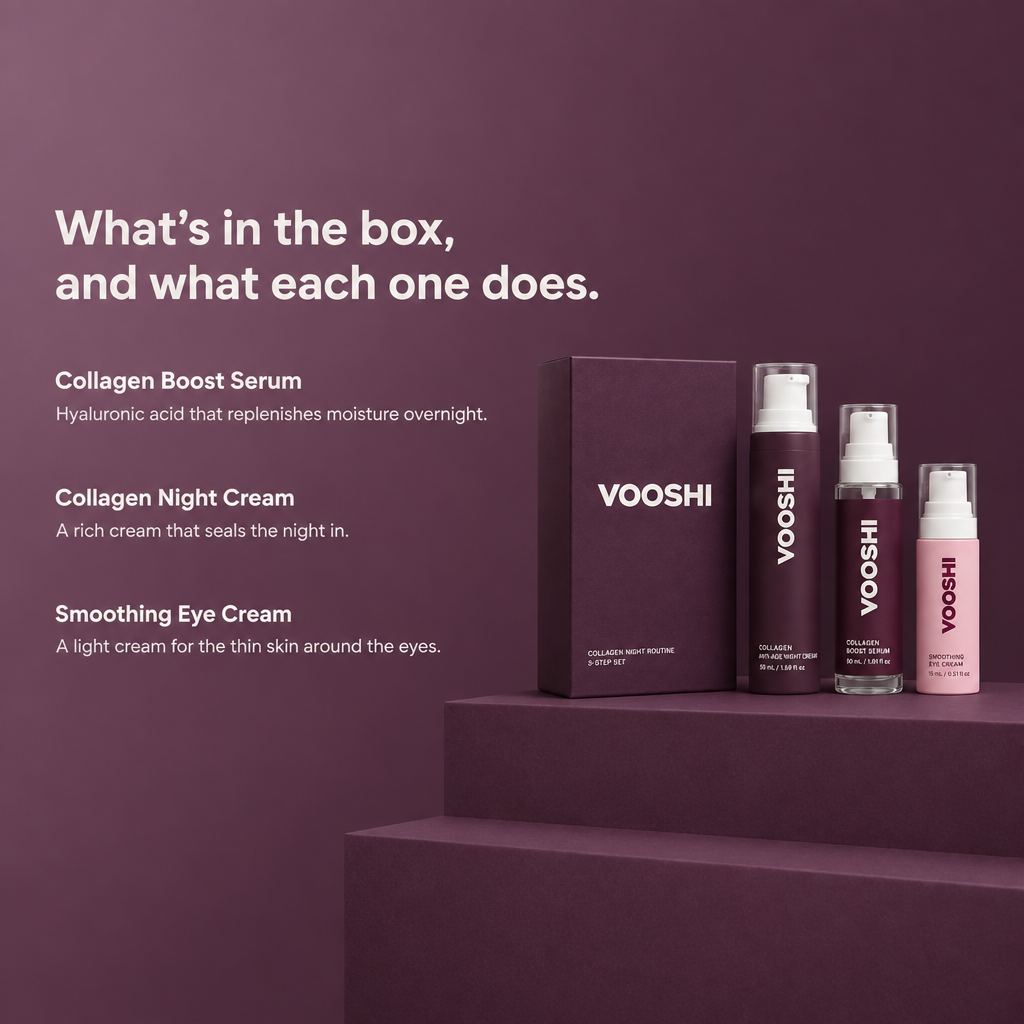 What is in the box and what each one does - VOOSHI Collagen Night Routine