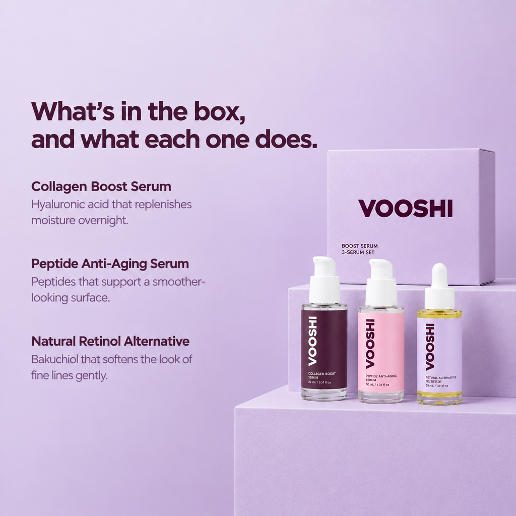 What is in the box and what each one does - VOOSHI Boost Serum Trio