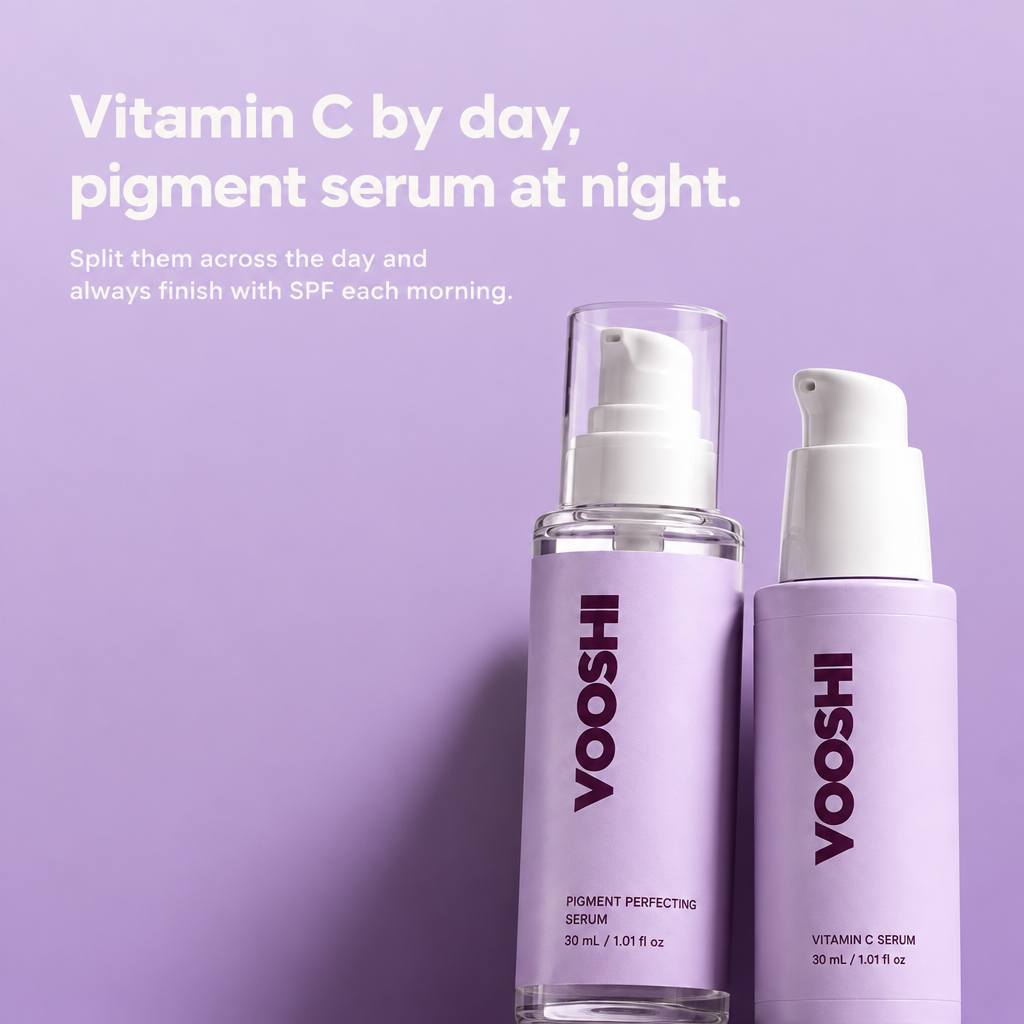 Vitamin C by day, pigment serum at night - how to use VOOSHI Dark Spot Routine Duo