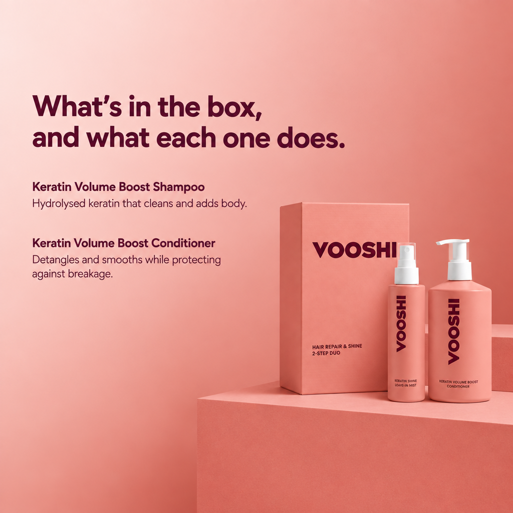 What is in the box and what each one does - VOOSHI Hair Repair and Shine Duo
